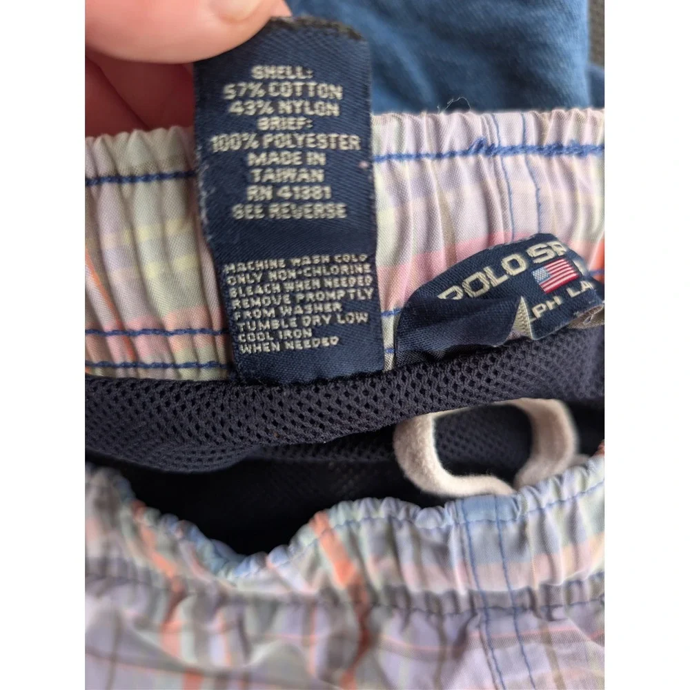 Polo Sport Ralph Lauren Mens Plaid Swim Trunks Purple Orange Large RN 41381